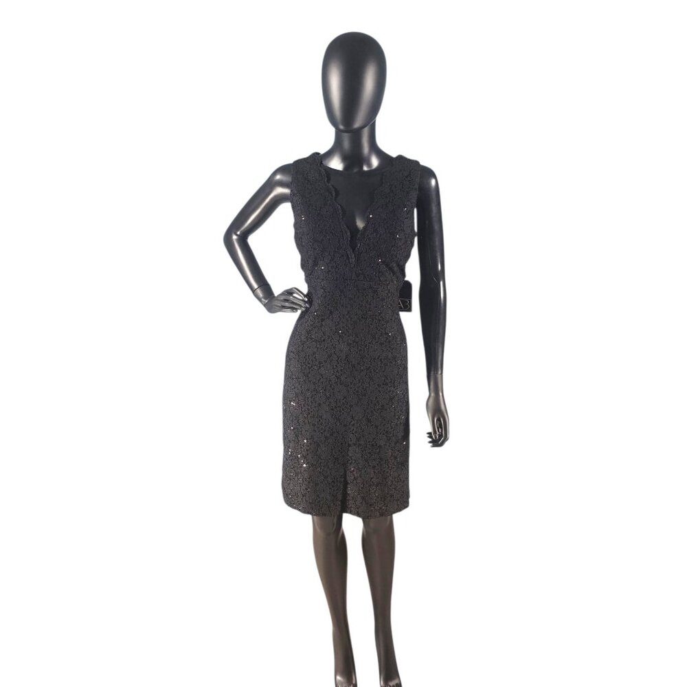 Black Sparkles Illusion V-Neck Cocktail Dress - Roz & Ali